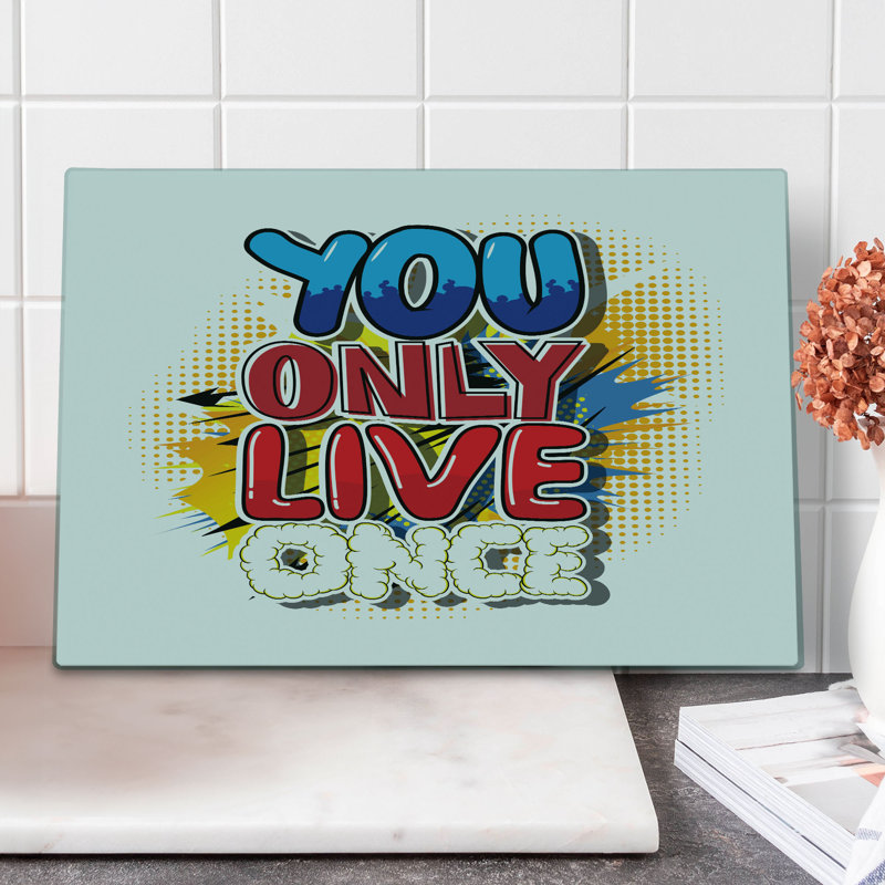 Ambesonne YOLO Cutting Board Large Size Cartoon Style Life Message Multicolor