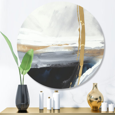 «Black Eruption Of Marble IV», art abstrait rond en marbre sur métal