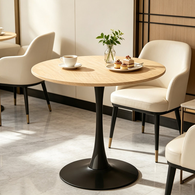 Table ronde, table de salle à manger moderne, table de salle à manger, plateau en panneau de fibres à densité moyenne et base tulipe ronde en acier, table de cuisine, table basse de salon Mid-Century de 24 pouces, table de salle à manger ovale