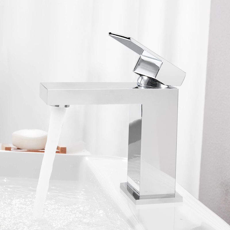 Single Handle Bathroom Faucet, Modern Square Design With Pop - Up Drain, Corrosion Brass, Water Saving, Leak Performance Assurance Operation