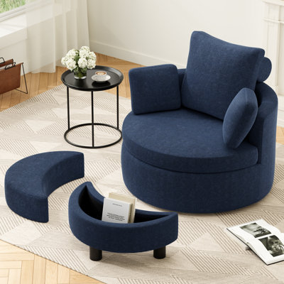Round Oversized Swivel Barrel Chair With Double Storage