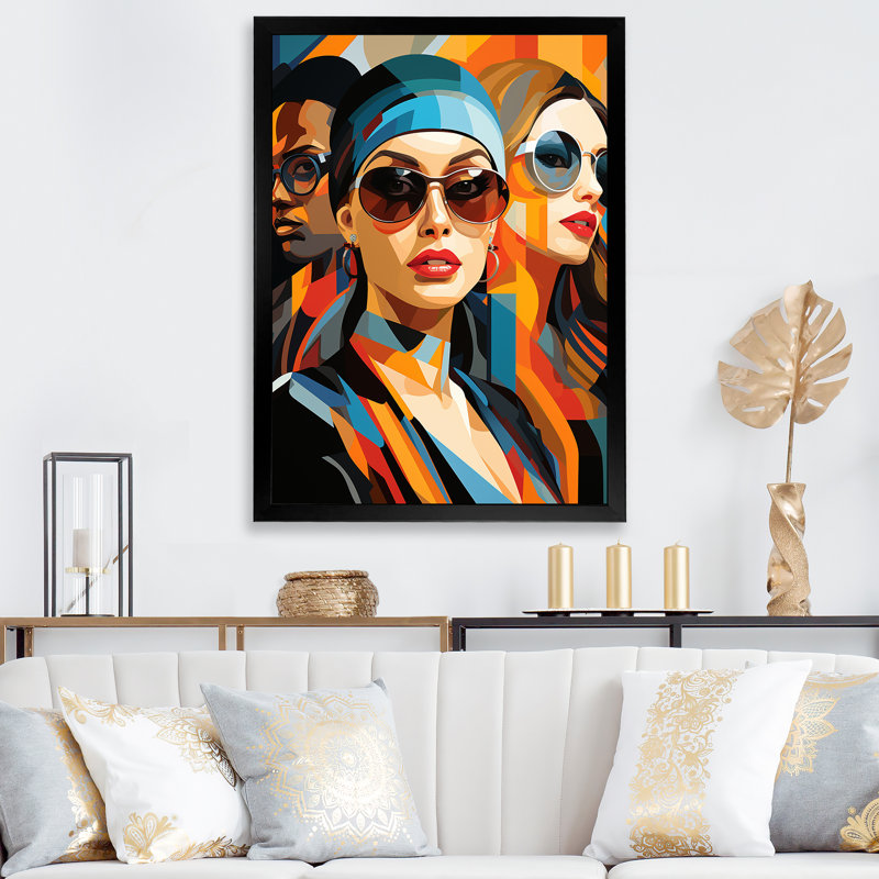 Pop Art Fashion Portrait II - impression sur toile moderne, H 32 po x l 16 po x P 1 po, Cadre simple noir