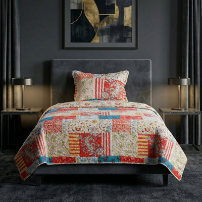 Lavish Home 2-Piece Twin Quilt Set - Mallory Classic Patchwork Twin Size Quilt Bedding Set with Pillow Sham - Machine Washable Lightweight Bedding (Multicolor)