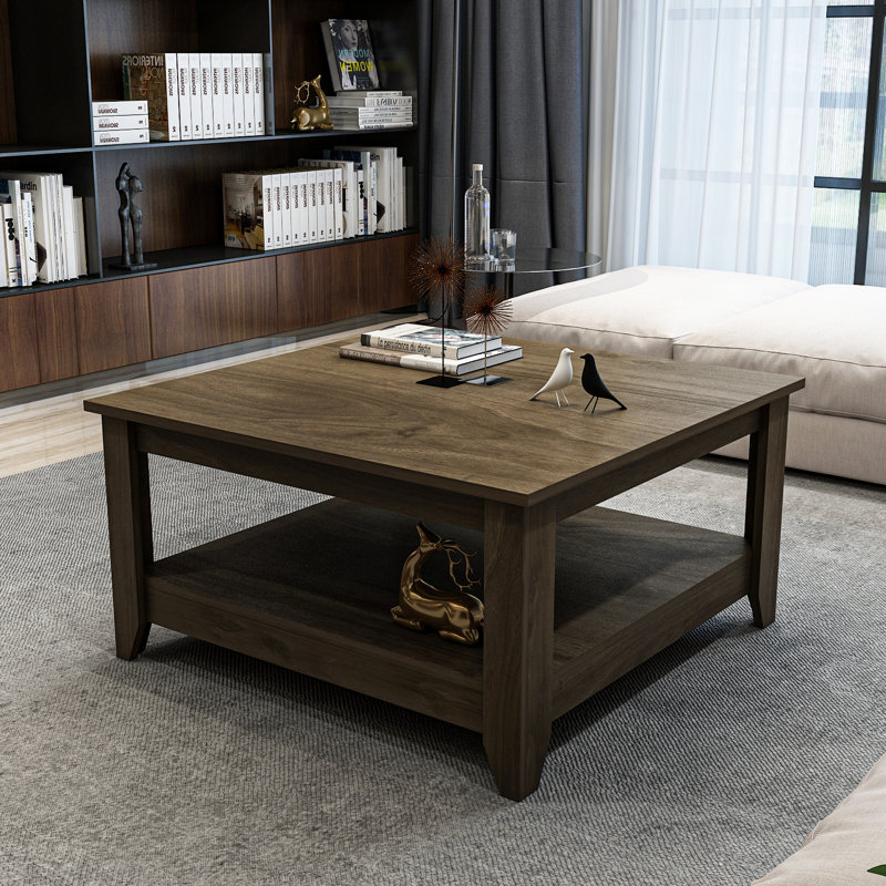 Lea 90 Cm Square Coffee Table, Dark Brown Wood