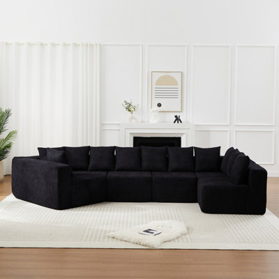 Très grand canapé modulaire à assise profonde en L avec fauteuil inclinable et coussins, aucun assemblage requis.