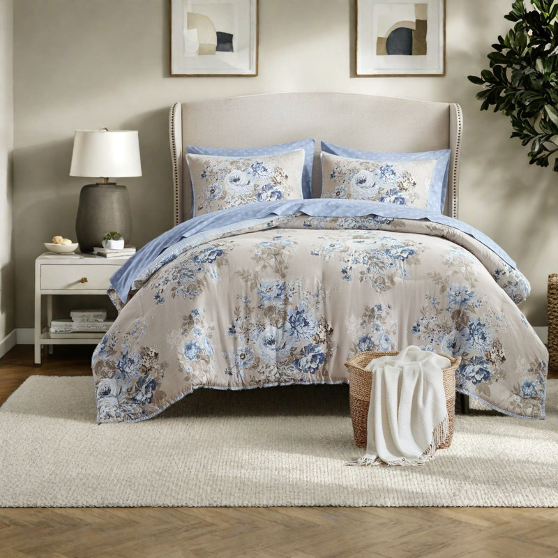 Élégants ensembles de literie pour très grand lit 7 pièces, microfibre de polyester, motif floral rétro, parfait pour un confort toute l'année