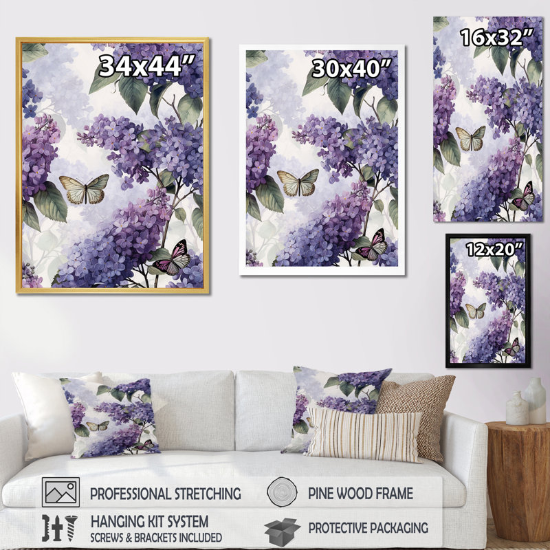 Fleurs mauves lilas mauves sur toile, Toile blanche, H 32 po x l 24 po x P 1 po