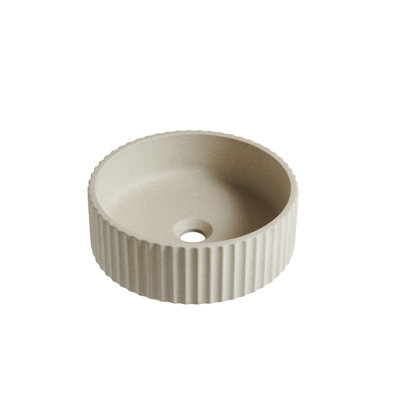 Vasque de salle de bain ronde Lumi 14 po en microciment beige ciment - Style vasque (robinetterie et meuble non inclus)