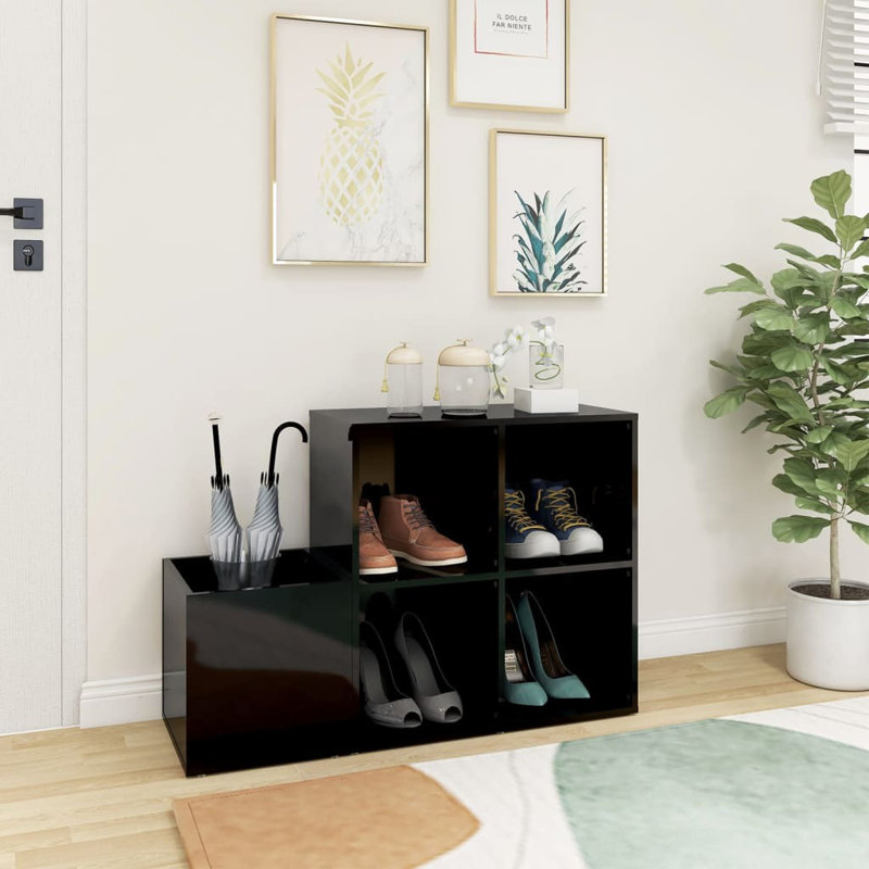 4 Pair Shoe Rack, High Gloss Black