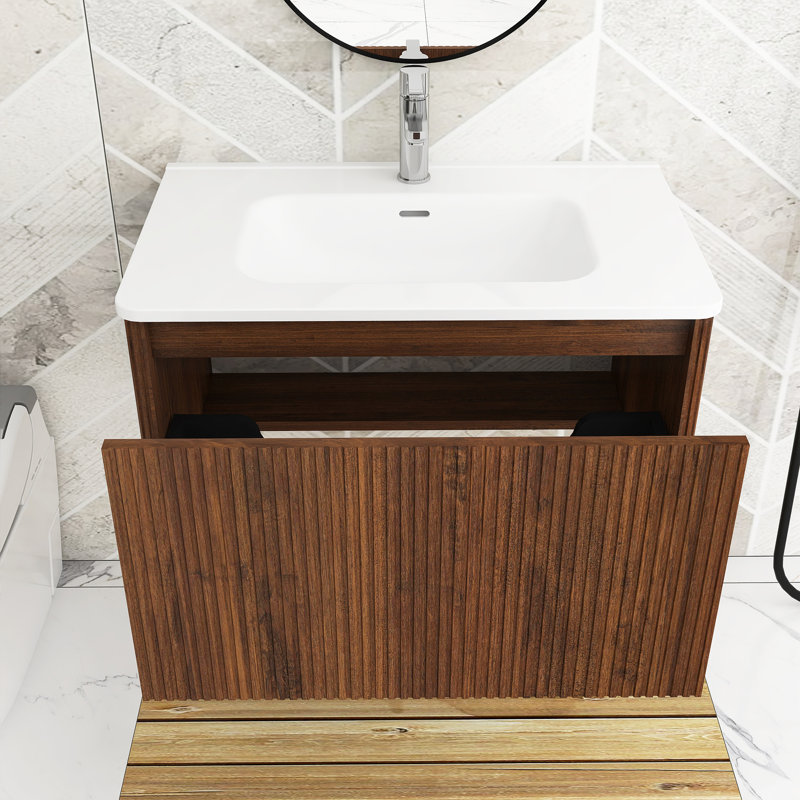 Symer 29.94 " W Wall Mounted Wall Mounted 1 Single Vanity Bathroom Vanity With Ceramic Top