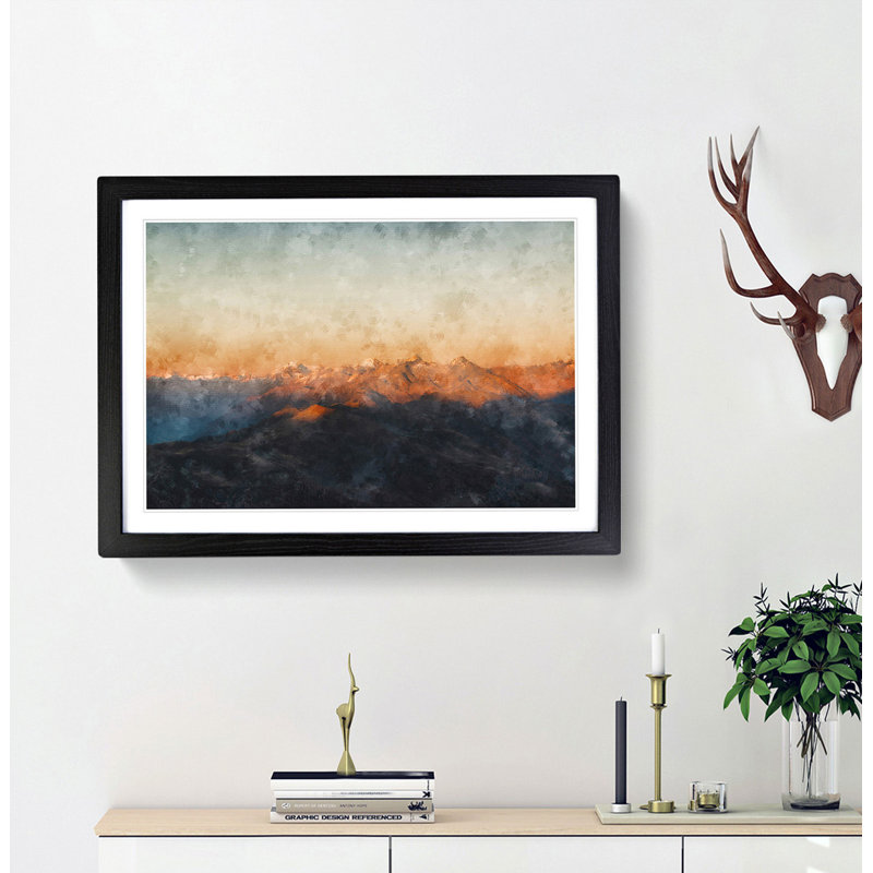 The Zillertal Alps in Italy - Picture Frame Painting Print, 45cm H x 63cm W x 2cm D, Black Framed