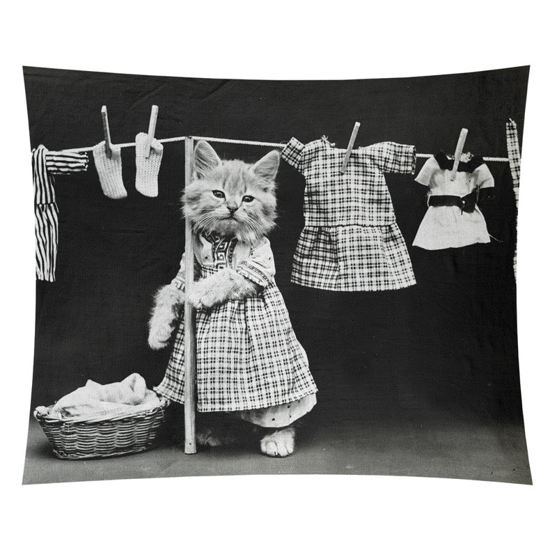 Tapisserie de photo à linge rétro chat, H 27,5 po x l 37,5 po