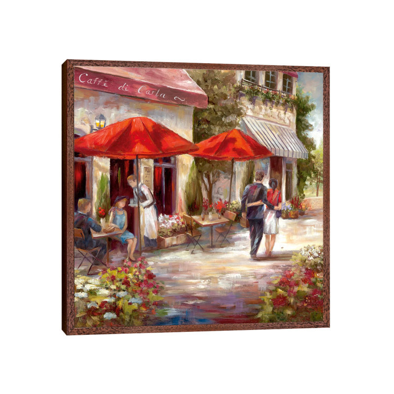 Café Afternoon I by Nan - Painting on Canvas, 45.72 cm H x 45.72 cm W, Classic Brown Wood Framed