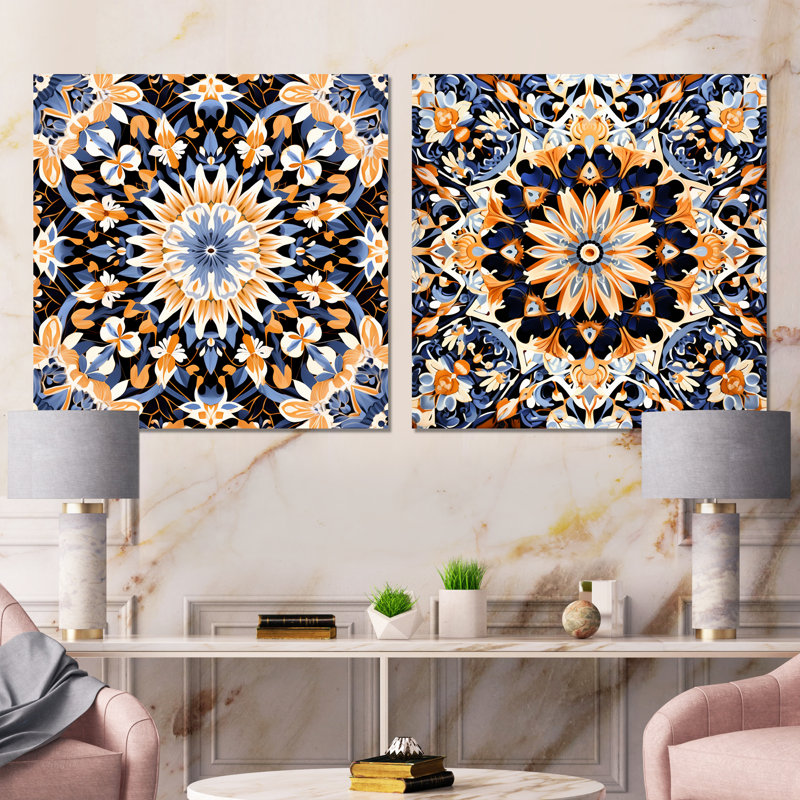 Ensemble de 2 tuiles jaunes et bleues en Grèce I, Toile tendue, H 16 po x l 33 po x P 1 po