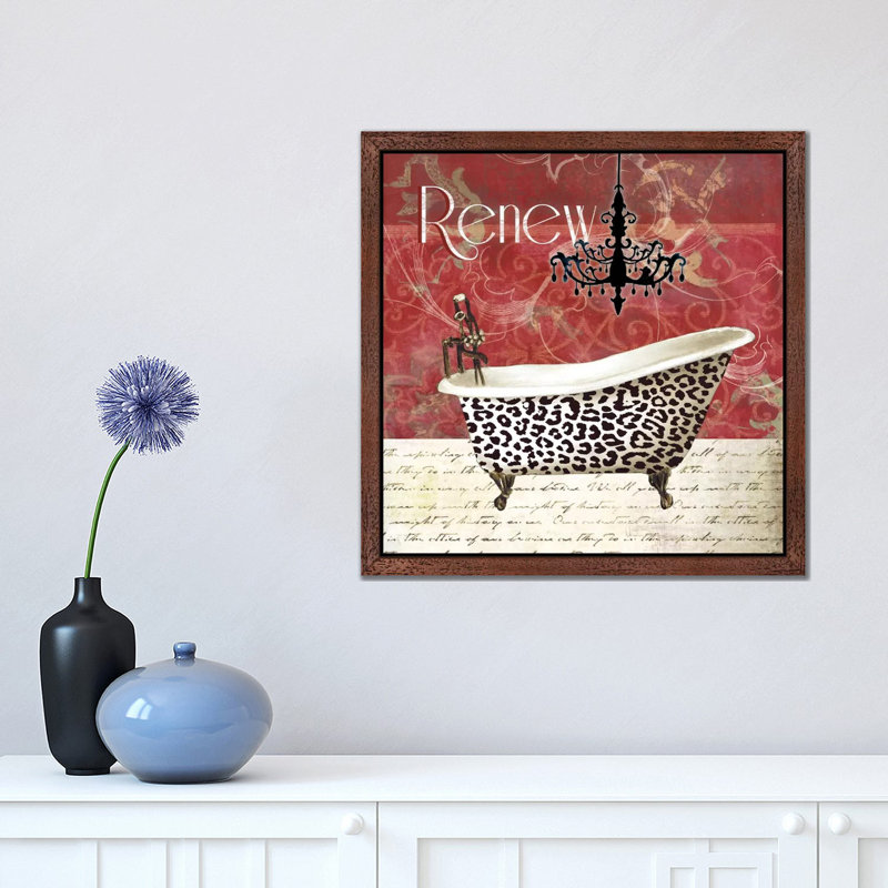 Cheetah Bath by Carol Robinson - Floater Frame Painting on Canvas, Brown, 45.72 cm H x 45.72 cm W