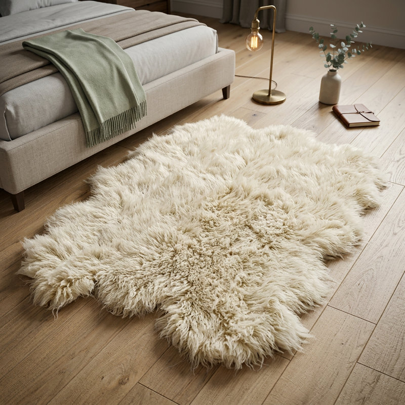 Stylish Sheepskin Shape Flokati Rug. organic wool pile. Shaggy Wool Area Rug, 3' x 5'