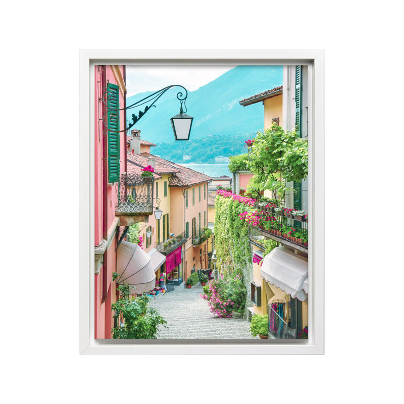 Bellagio Street, Canvas, White Framed, 08"H x 10"W