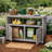 Wooden Patio Bar Table With Storage, Kitchen Island And Buffet Sideboard For Indoor & Outdoor-1581404908