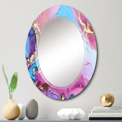 Bleu et mauve, luxe, abstrait, fluide, art moderne, miroir ovale