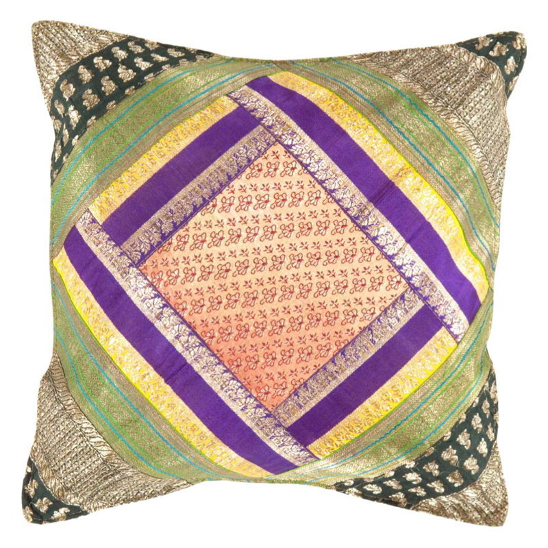 Taie d'oreiller carrée en soie Vintage Sari, Vert