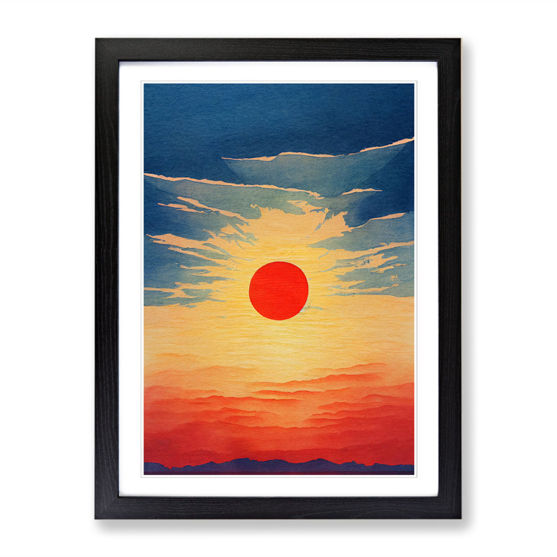 Sun Watercolour - Single Picture Frame Print, 64cm H x 46cm W x 2cm D, Oak