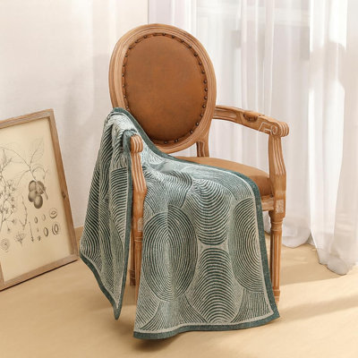 Sage Paisley Jacquard Polyester Wool Blend Throw Blanket 50" X 60" 