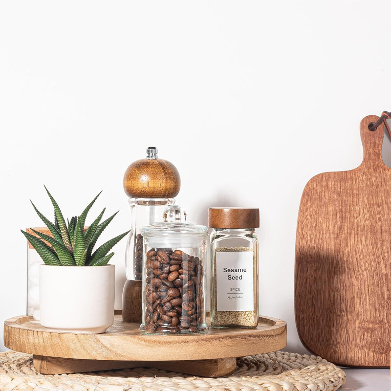Round Wooden Tray For Bathroom And Kitchen Countertop Organizer - Handmade Farmhouse Decor With Water-Resistant Finish, Perfect For Soap, Perfume, Candles, And Sponges