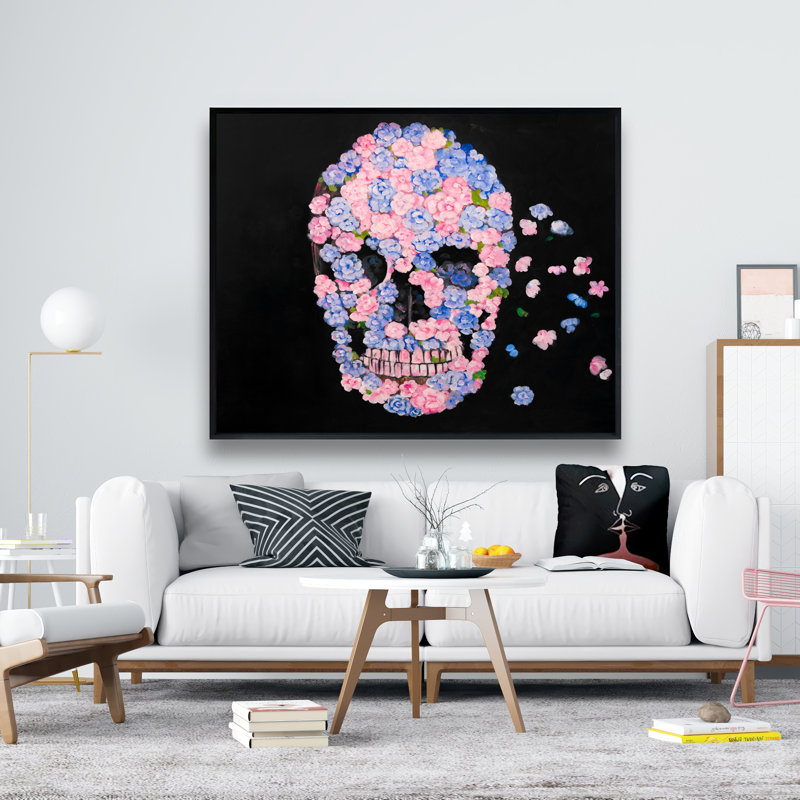 Flower Skull - Framed Canvas for Skull Bedroom Decor