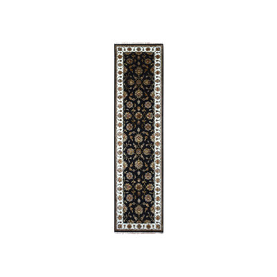 2'6" x 10'0" New Hand Knotted Black Wool Runner Oriental Rug - MOA10275386
