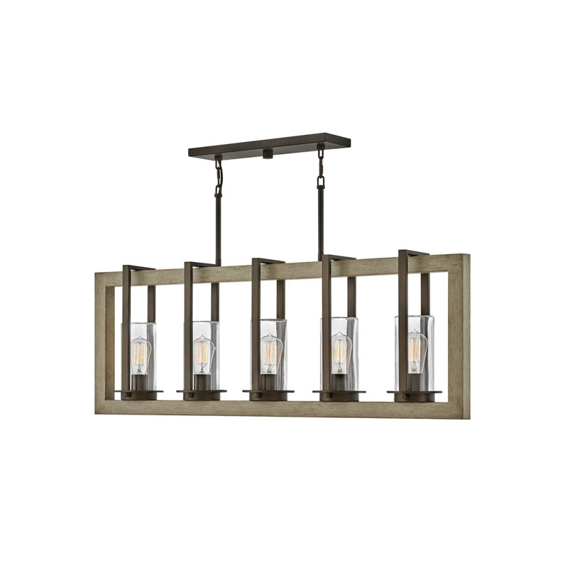 Riverwood 42" Five-Light Wood-Tone Outdoor Linear Chandelier