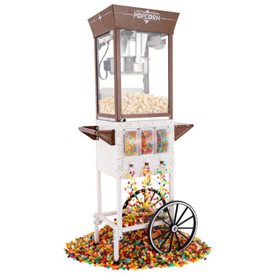 Vintage 12 Oz. Professional Popcorn Machine With Concession Cart, 54 Inches Tall, Makes 50 Cups Of Popcorn, Including Measuring Cup, Scoop And Serving Cups