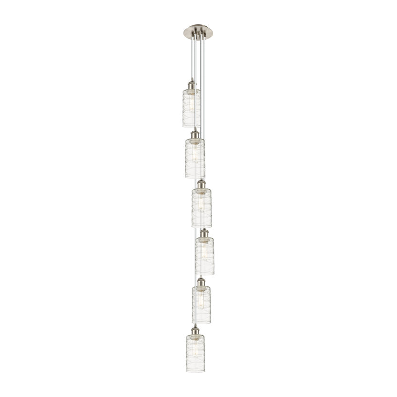 Caius - Luminaire suspendu à cordon 6 lumières 7 po, Tourbillon déco, Nickel satiné