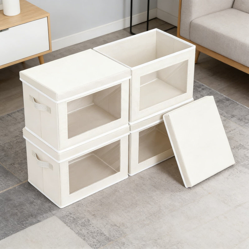 Fabric Storage Bins With Lids And Clear Front Window, And Stackable Storage Boxes For Closet, Bedroom, And Home Organization