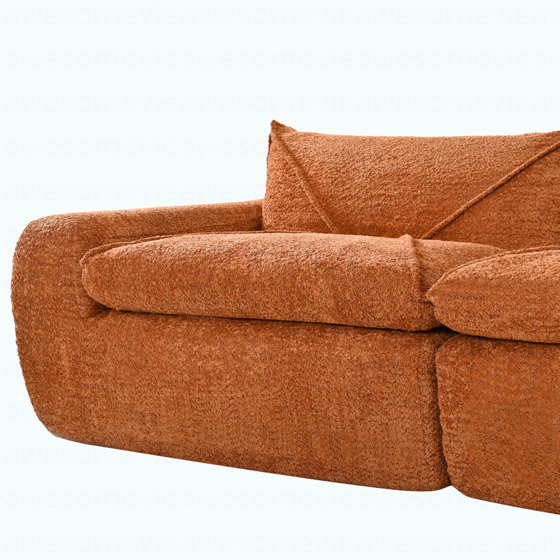 Canapé de 116 po entièrement compressé avec mousse à haute densité, dossier et coussin de siège intégrés, bordure décorative, conception sans pieds sans cadre, aucun assemblage requis, combinaison libre, chenille de particules