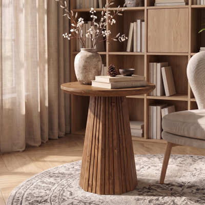 Small Round Solid Wood End Table, Farmhouse Side Table for Living Room, Bedroom