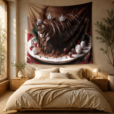 Christmas Chocolate Yule log cake Wall Tapestry