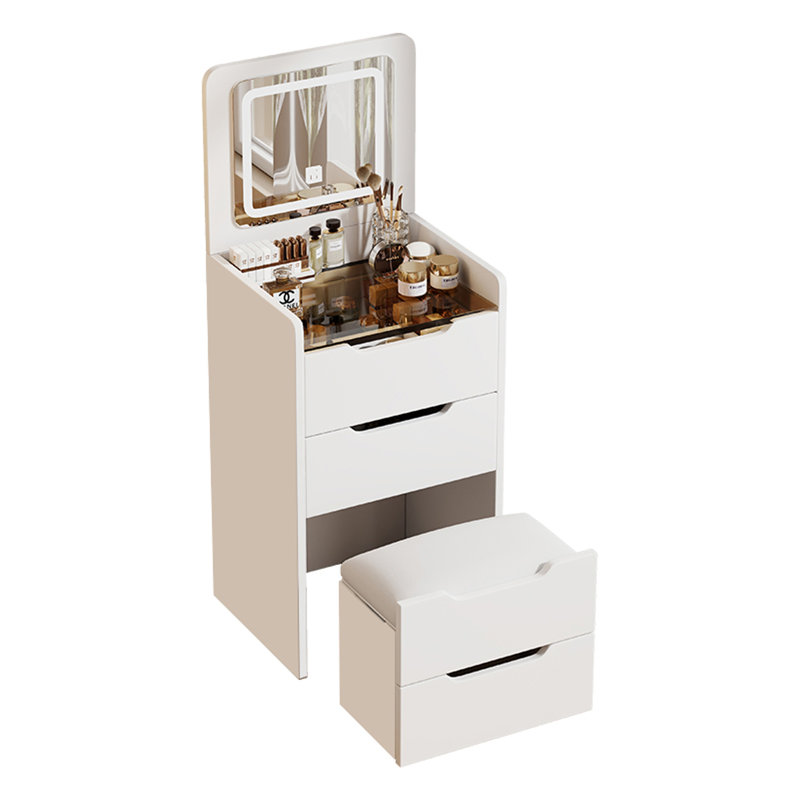 3 in 1 Vanity Desk with Plip Top Mirror,Small Make Up Vanity Set with Visible Glass Desktop, White