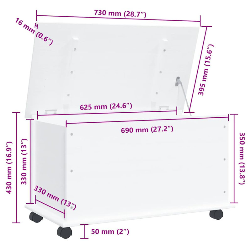Levonne vidaXL Storage Chest with Wheels, ALTA Range, 28.7''x15.6''x17.3'', White