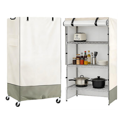 Beige and Sage Green Storage Rack Cover, Heavy Duty Waterproof Outdoor Furniture Protector With Lockable Zippers, Hook Buckles, Magic Stickers, Storage Pockets and Carry Handles For All Weather Protection