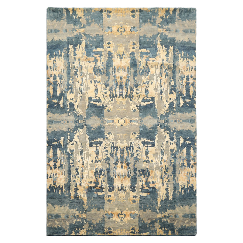 Tapis moderne et contemporain tibétain gris en laine noué à la main 6 x 9 pi 1 po