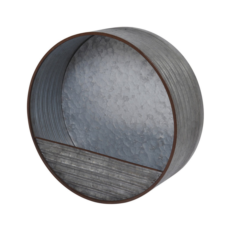 Industrial Refinement: 15.7-Inch Round Ribbed Galvanized Metal Hanging Wall Planter – Modern Vertical Botanical Display