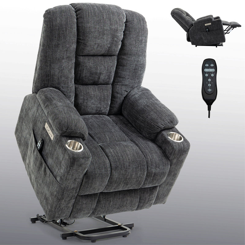 Power Lift Recliner Chair With Massage And Heat For Elderly, Overstuffed Wide Recliners, Heavy Duty Motion Mechanism With USB And Type C Ports, 2 Steel Cup Holders