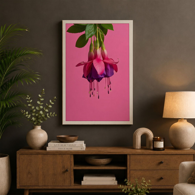 Fuchsia Blooms Botanical - Wrapped Canvas, 18x12 - 45.7 x 30.5 cm, White Border
