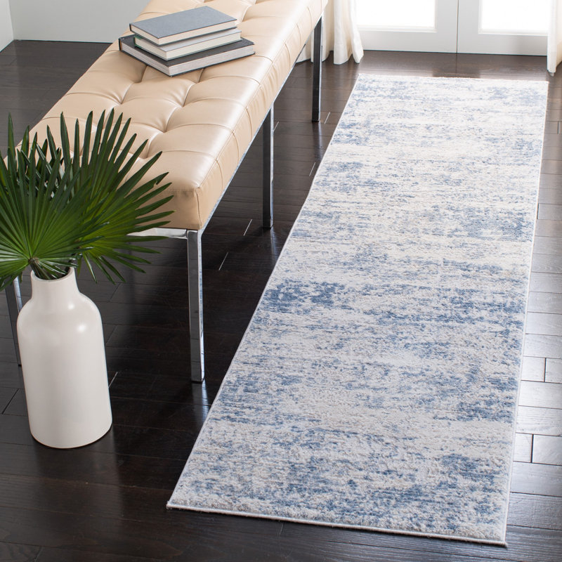 Tapis abstrait Grandview 700 Performance, Tapis de couloir 2 pi 2 po x 12 pi, Light Blue/Ivory