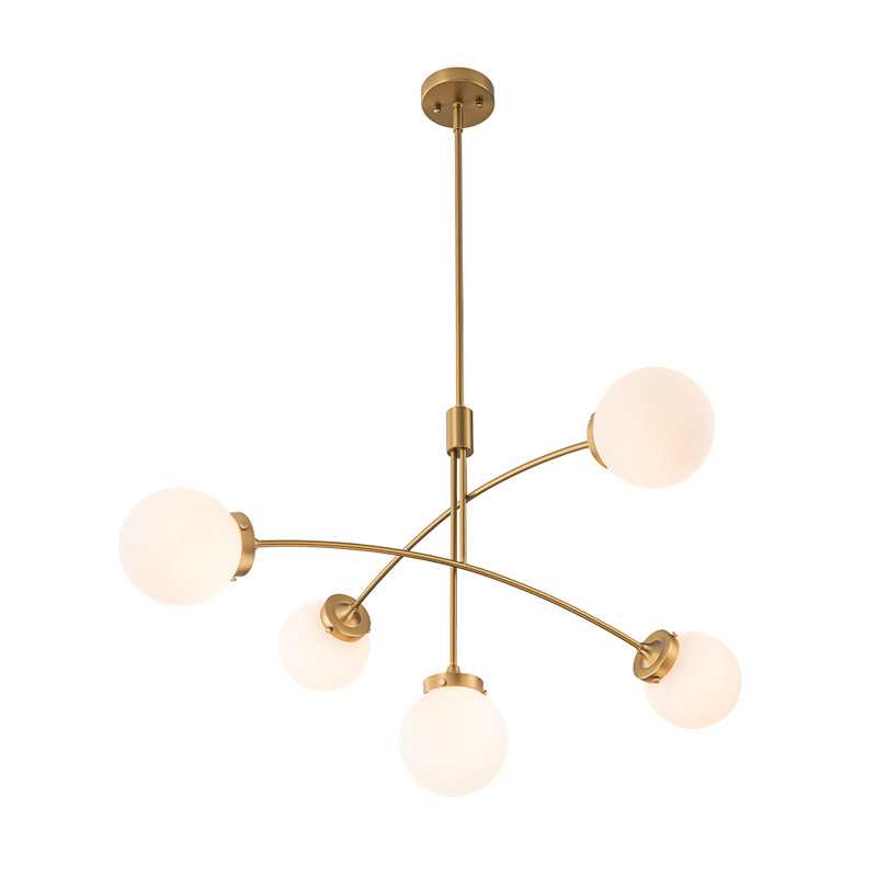 Lustre en verre 5 lumières Modern, Blanc