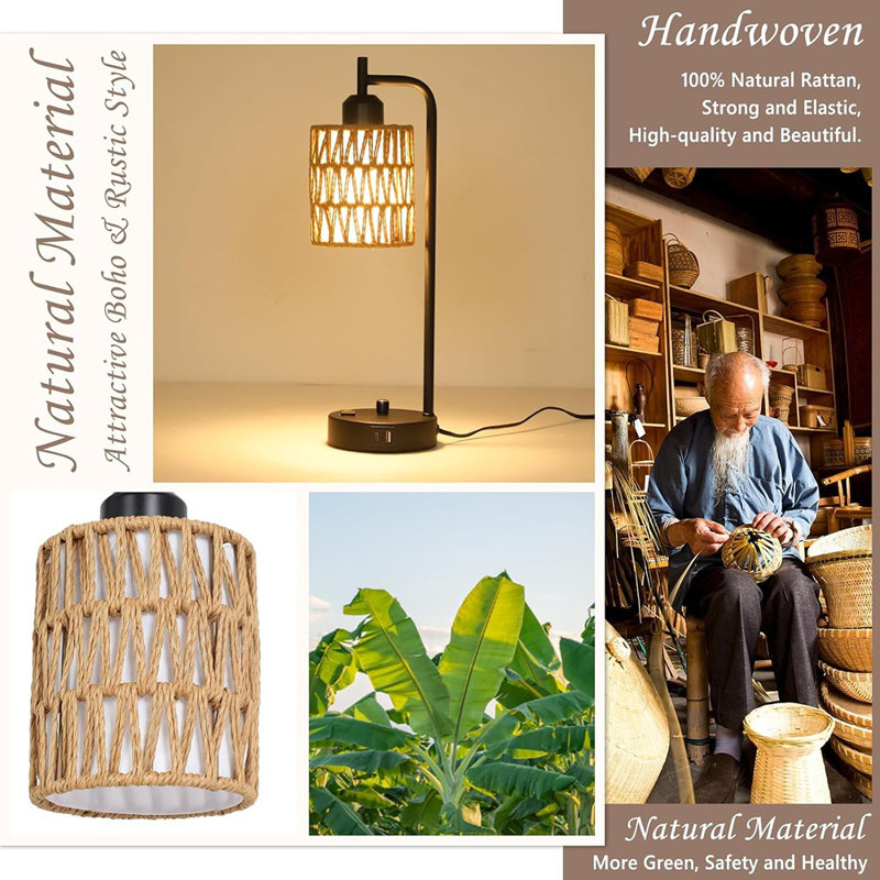Ensemble de 2 lampes de table en rotin, noir