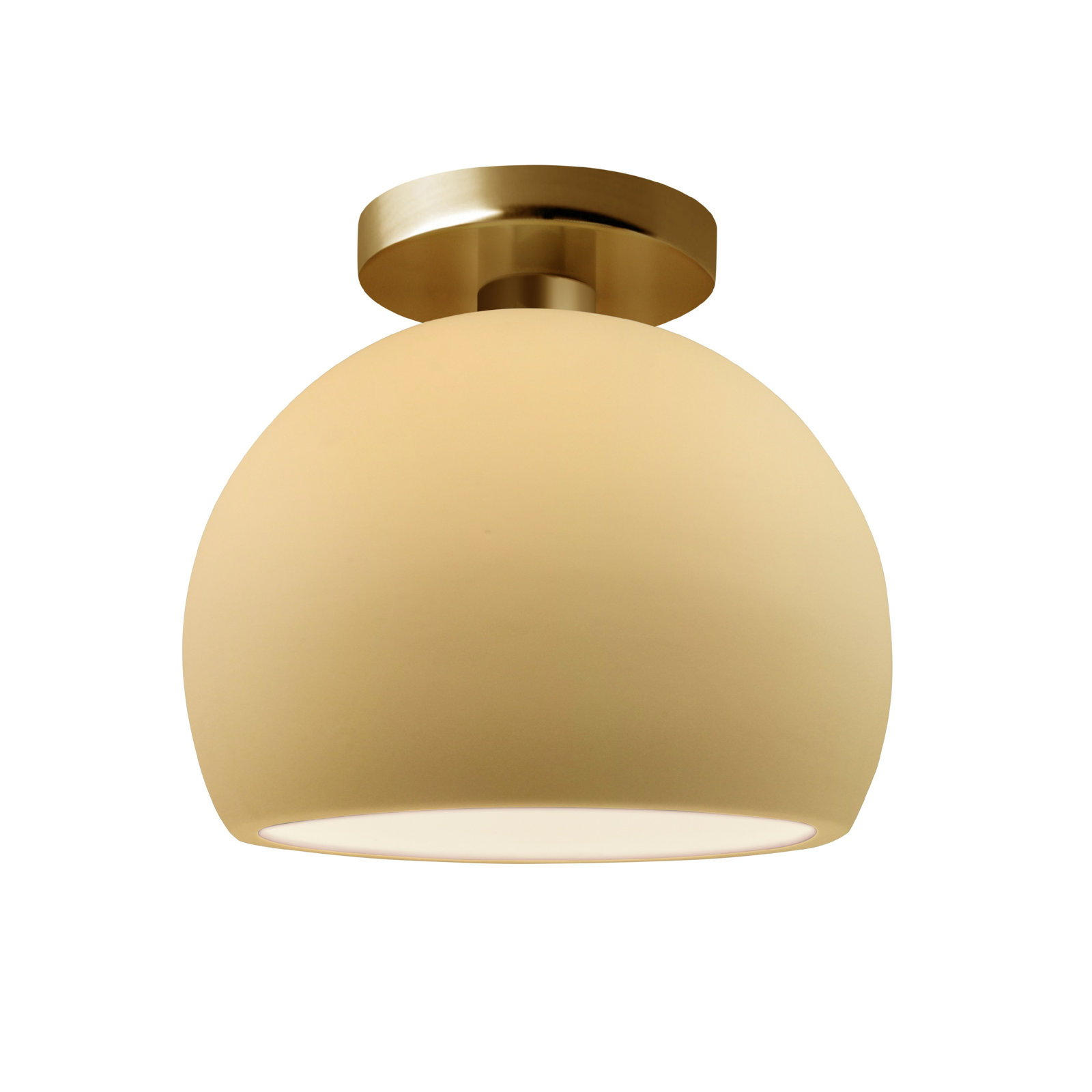 Single Light Ceramic LED Semi Flush Mount, 7" H x 7" W x 7" D, Muted Yellow, Brushed Brass