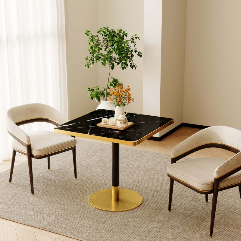 Table bistro carrée moderne avec plateau en pierre frittée, table tulipe gris ardoise clair de 31,5 pouces avec structure en métal titane robuste et facile à assembler