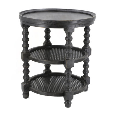 3-Tiered Round Side Table with Rattan Shelves