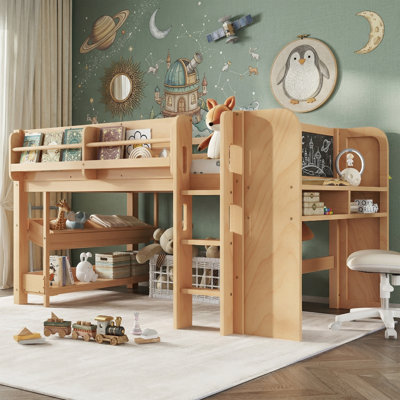 Lit mezzanine bas en bois 95,2 "avec bureau intégré et tableau noir - Simple